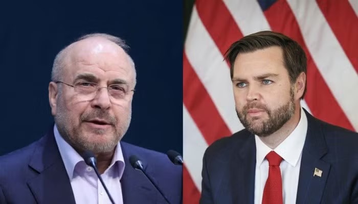 Phó Tổng thống Mỹ J.D. Vance (phải) và Chủ tịch Quốc hội Iran Mohammed Bagher Ghalibaf (trái) - hai lãnh đạo dẫn đầu phái đoàn Mỹ và Iran tại cuộc đàm phán ngày 11/4. (Ảnh: X) Iran không vội vàng đàm phán, ‘bóng đang trong sân Mỹ’ - Ảnh 1.
