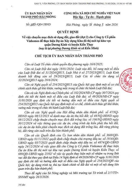 Quyết định của TP. Hải Phòng. Nguồn ảnh: UBND TP. Hải Phòng Quyết định của TP. Hải Phòng. Nguồn ảnh: UBND TP. Hải Phòng