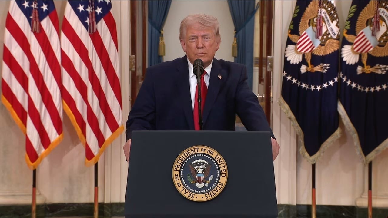 Tổng thống Mỹ Trump phát biểu trên truyền hình về chiến dịch ở Iran. (Ảnh: CNN) Tổng thống Trump: Mỹ thắng và cuộc chiến ở Iran gần như đã kết thúc - Ảnh 1.