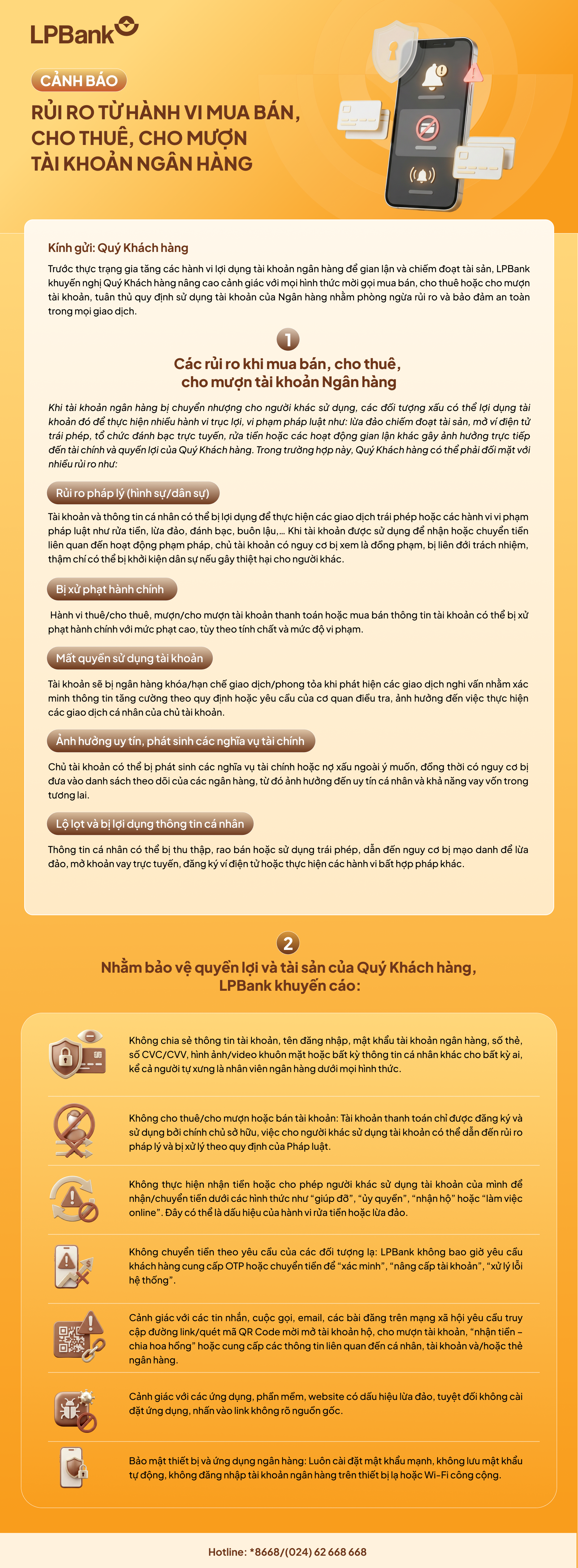 LPBank cảnh báo rủi ro hành vi mua bán, cho thuê, cho mượn tài khoản ngân hàng - Ảnh 1.