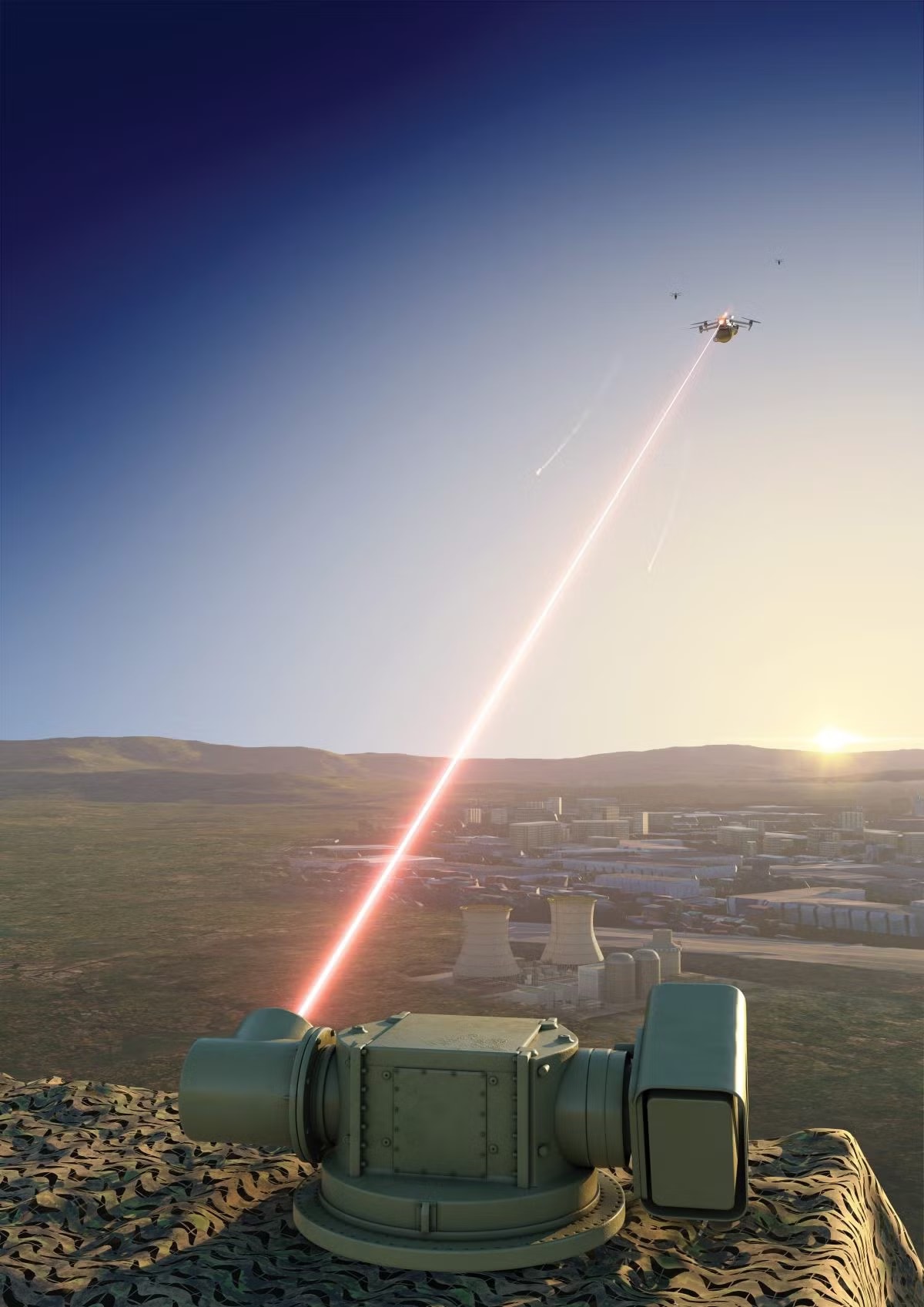 Hệ thống laser đủ mạnh có thể liên tục bắn hạ nhiều UAV mà không cần nạp đạn theo cách truyền thống. Minh họa: Calibre Defense. Không kích Ural là phép thử cho NATO tấn công Nga và vũ khí nào tăng sức mạnh phòng không Nga? - Ảnh 5.