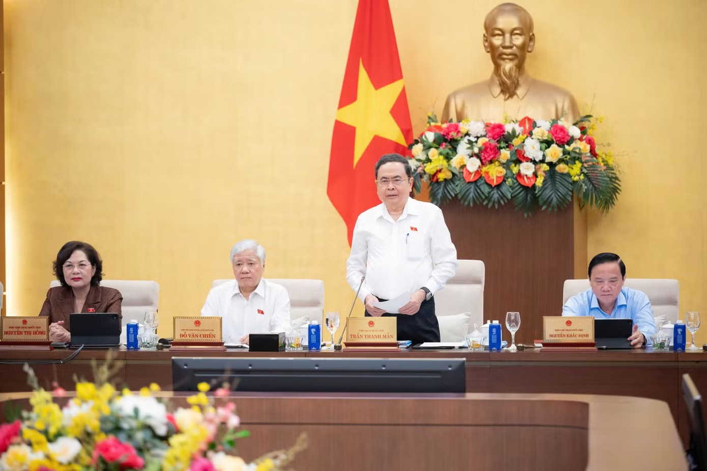 Chủ tịch Quốc hội Trần Thanh Mẫn phát biểu khai mạc. Ảnh: PV Chủ tịch Quốc hội: Không để phát sinh nợ đọng văn bản hướng dẫn thi hành luật - Ảnh 1.