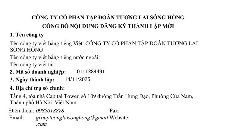 Thông tin về CTCP Tập đoàn Tương lai sông Hồng Thông tin về CTCP Tập đoàn Tương lai sông Hồng