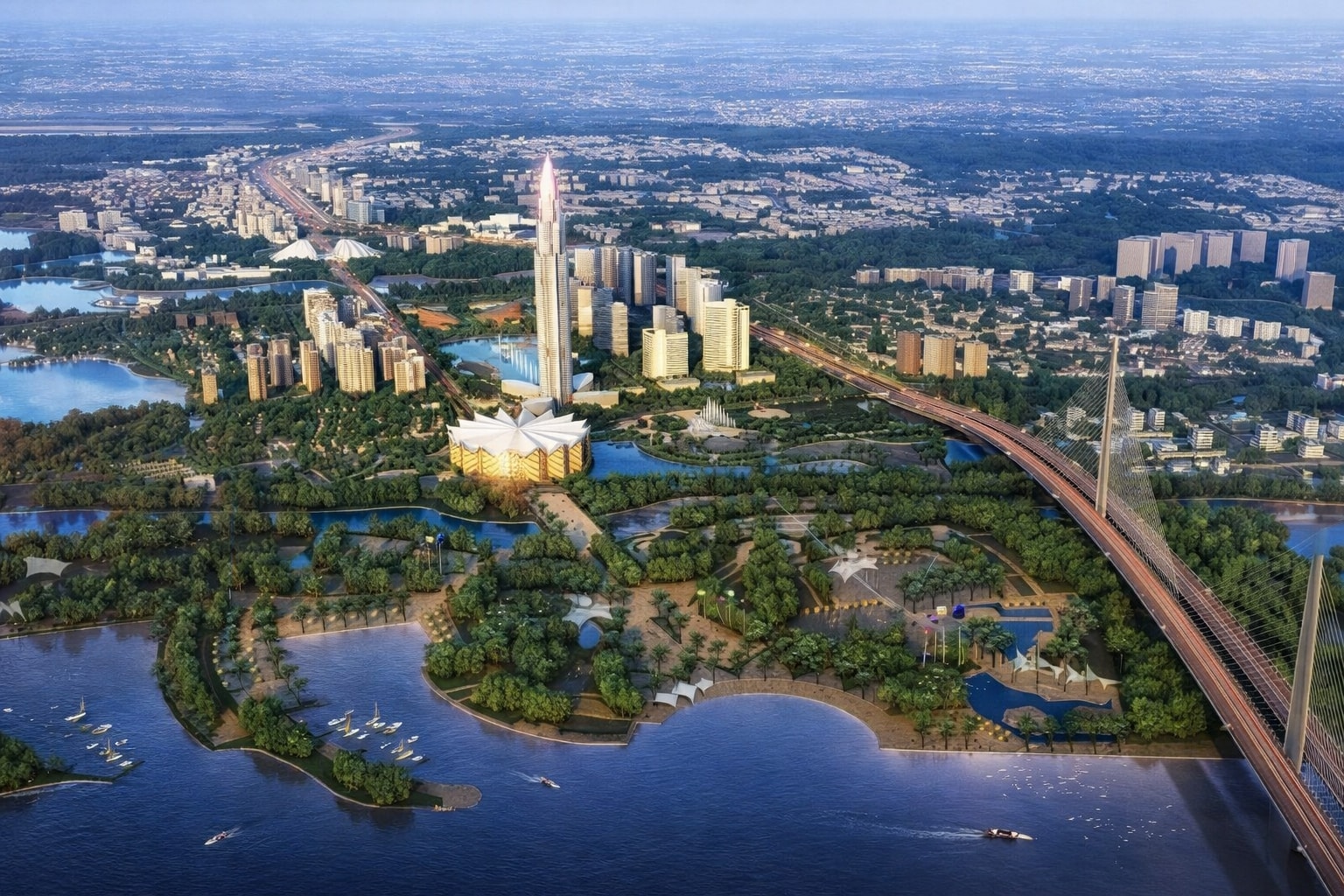 Việt Nam lần đầu tiên trong lịch sử sẽ có tháp chọc trời 108 tầng cao 639m cạnh cây cầu dây văng thép lớn nhất cả nước- Ảnh 1. Việt Nam lần đầu tiên trong lịch sử sẽ có tháp chọc trời 108 tầng cao 639m cạnh cây cầu dây văng thép lớn nhất cả nước- Ảnh 1.