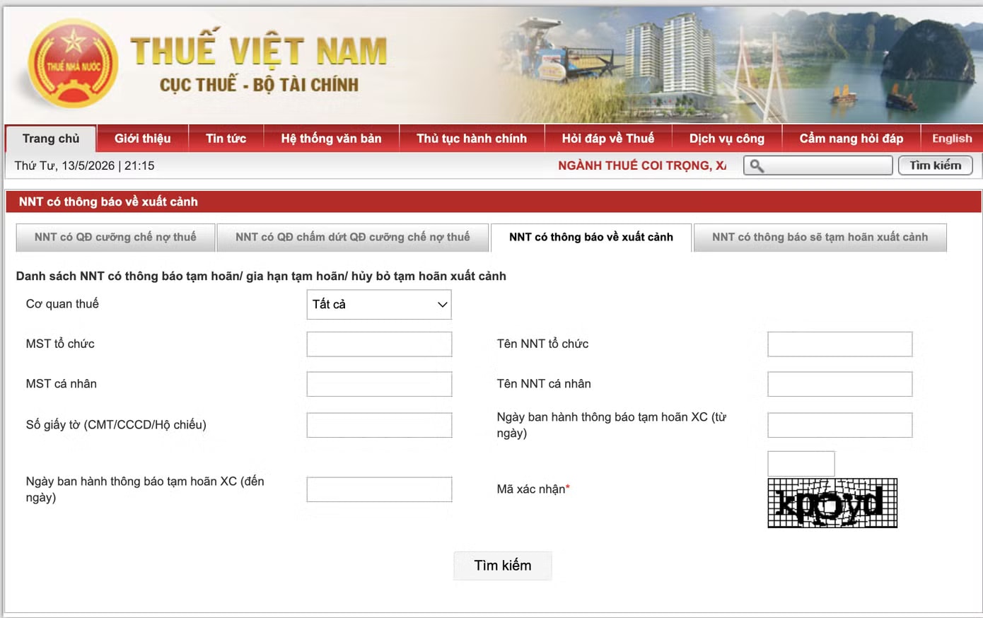 Tra cứu thông báo về xuất cảnh tại trang thông tin điện tử của Cục Thuế . Lưu ý quan trọng về tạm hoãn xuất cảnh với người nợ thuế - Ảnh 1.