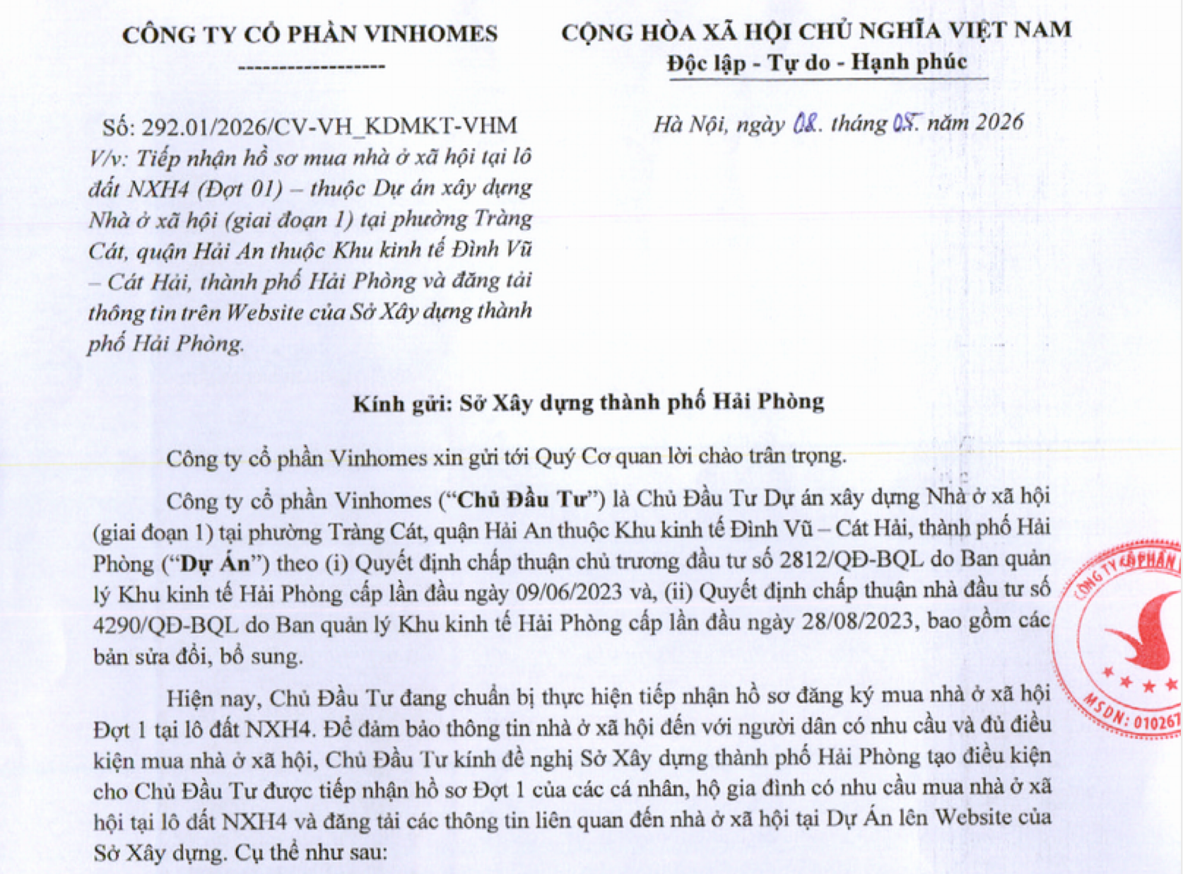 Thông báo của Sở Xây dựng TP. Hải Phòng Thông báo của Sở Xây dựng TP. Hải Phòng