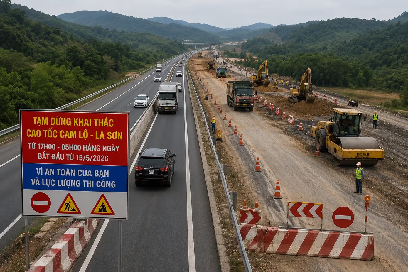 Việc lưu thông vào ban đêm tiềm ẩn nguy cơ cao xảy ra tai nạn giao thông khi cao tốc này đang trong quá trình nâng cấp. Đề xuất tạm đóng cao tốc Cam Lộ - La Sơn vào ban đêm - Ảnh 2.