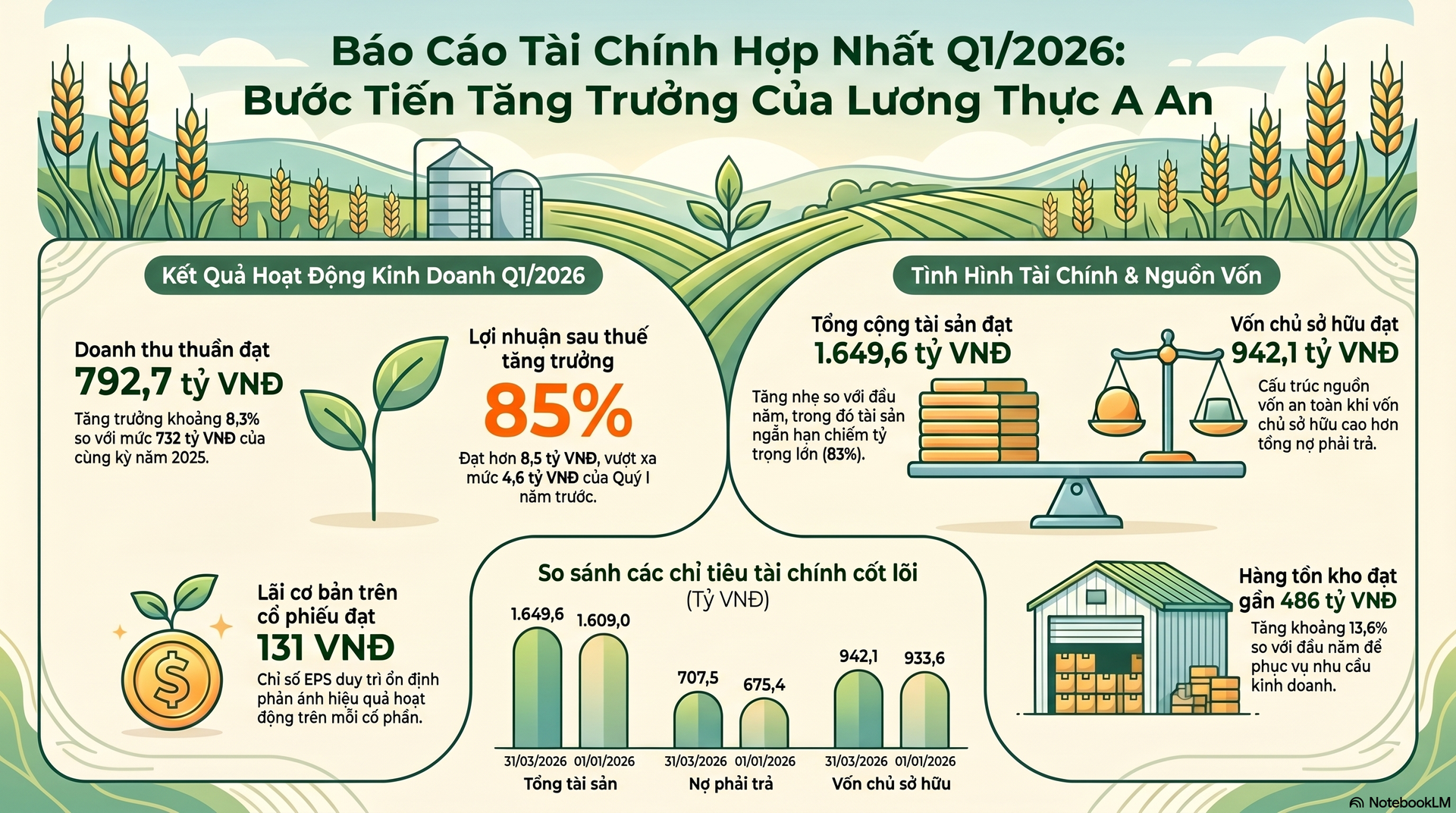 Điểm sáng từ đòn bẩy hoạt động trong Quý I/2026 và cấu trúc cân đối kế toán của Lương thực A An