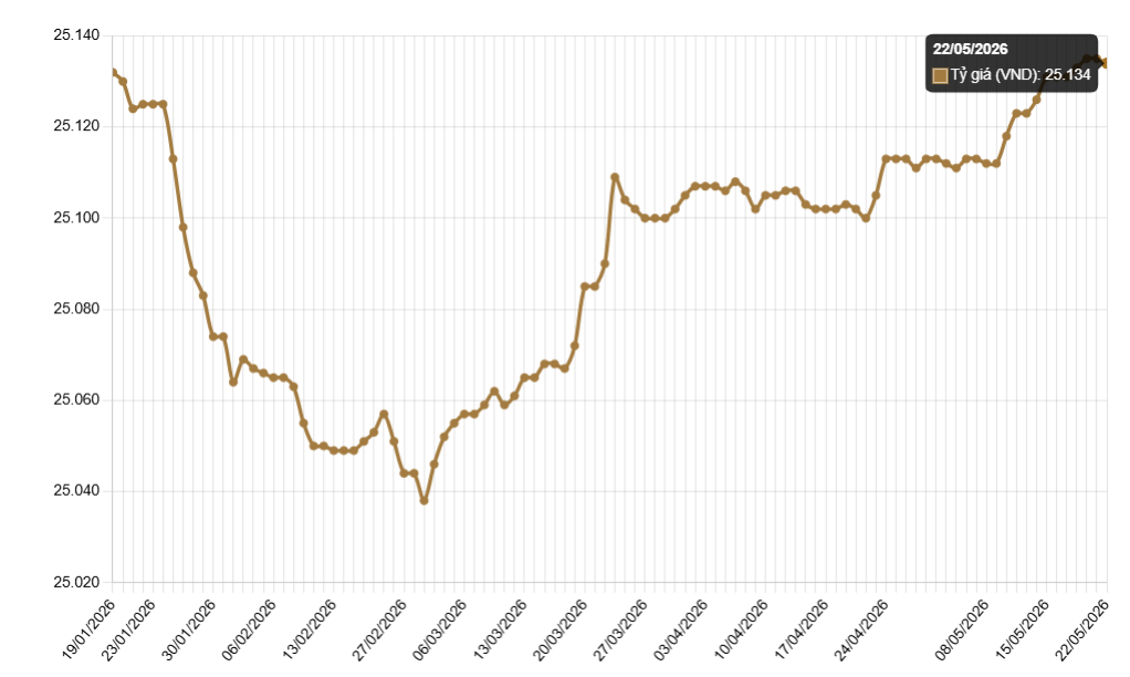 Tỷ giá hôm nay 22/5: USD ngân hàng áp sát mức trần 26.391 đồng - Ảnh 1.