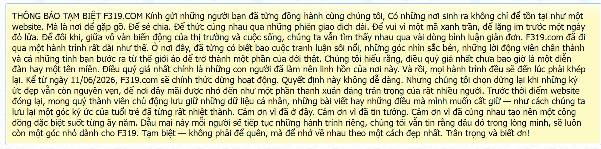 Diễn đàn chứng khoán với hơn 700.000 thành viên bất ngờ thông báo dừng hoạt động - Ảnh 1.
