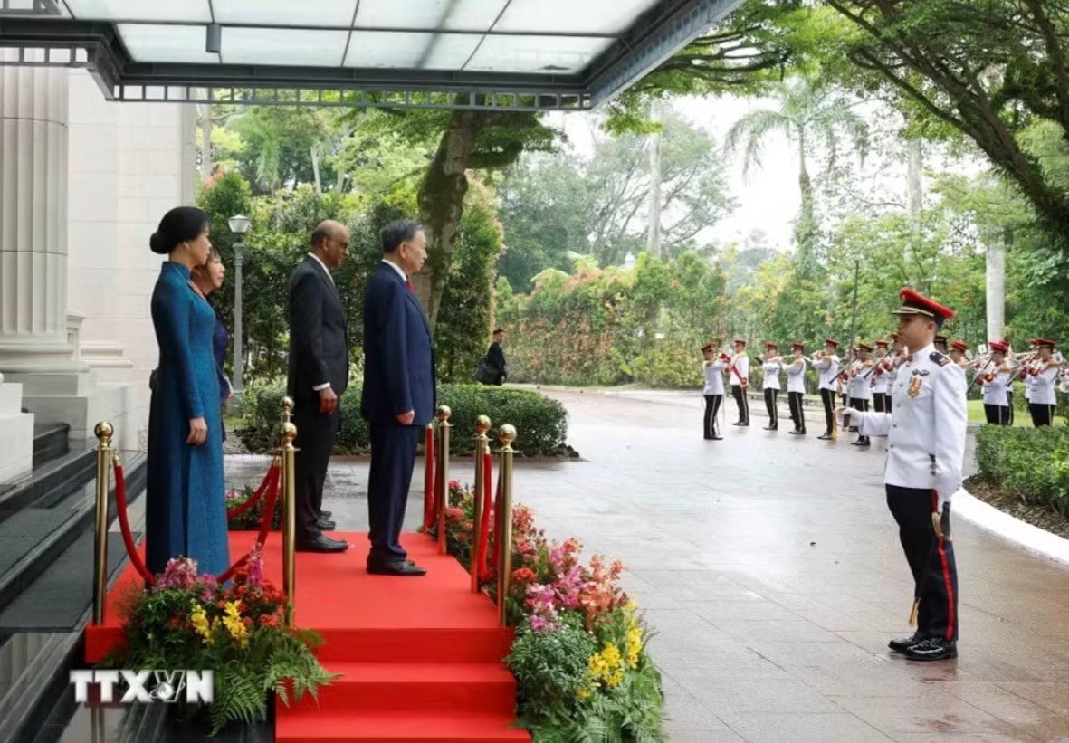 Lễ đón trọng thể Tổng Bí thư, Chủ tịch nước Tô Lâm và Phu nhân tại Singapore - Ảnh 4.