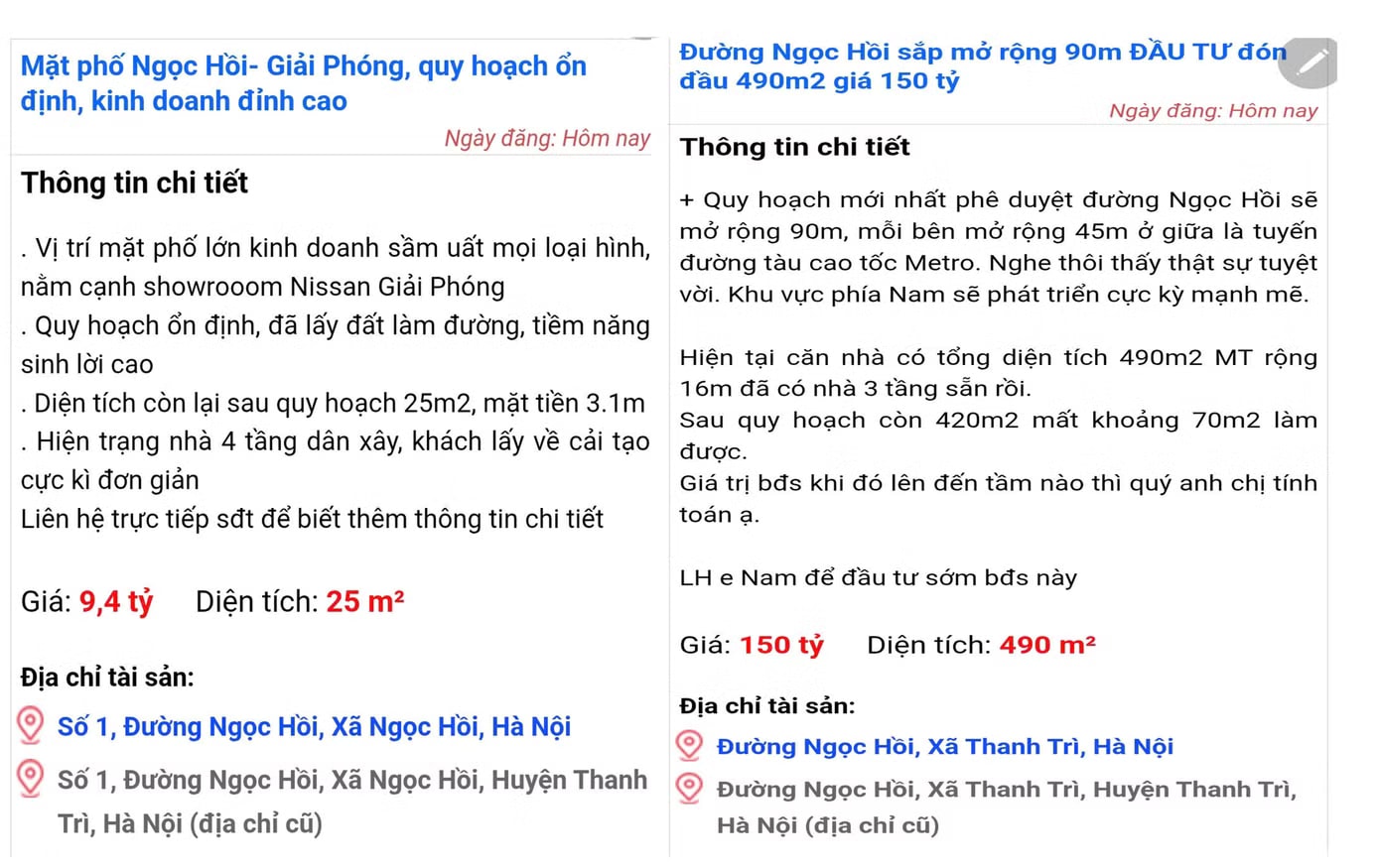 Tin rao bán nhà đất xuất hiện dày đặc ăn theo thông tin quy hoạch mở đường quốc lộ 1A, giá chào bán bị đẩy lên cao... Ảnh chụp màn hình. Thận trọng đầu tư nhà đất ăn theo thông tin mở rộng đường nghìn tỷ - Ảnh 1.