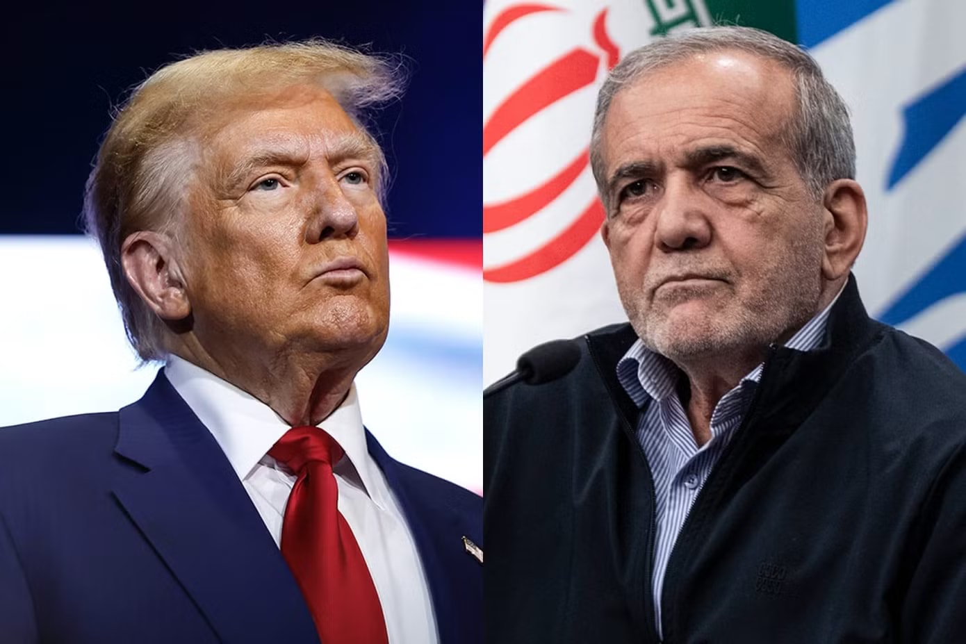 Tổng thống Mỹ Donald Trump và Tổng thống Iran Masoud Pezeshkian. (Ảnh: Getty Images) Iran tuyên bố ‘không đầu hàng’, Tổng thống Mỹ bị chỉ trích vì nói chiến tranh đã kết thúc - Ảnh 1.