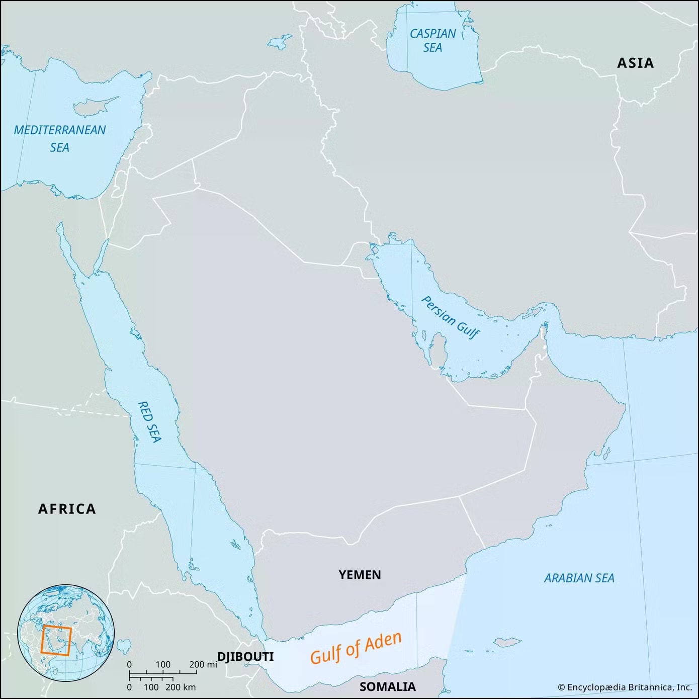 Biển Đỏ (Red Sea) và Vịnh Aden (Gulf of Aden) giáp Trung Đông. (Ảnh: Britanicca) Nhóm tàu sân bay Pháp áp sát Trung Đông - Ảnh 2.