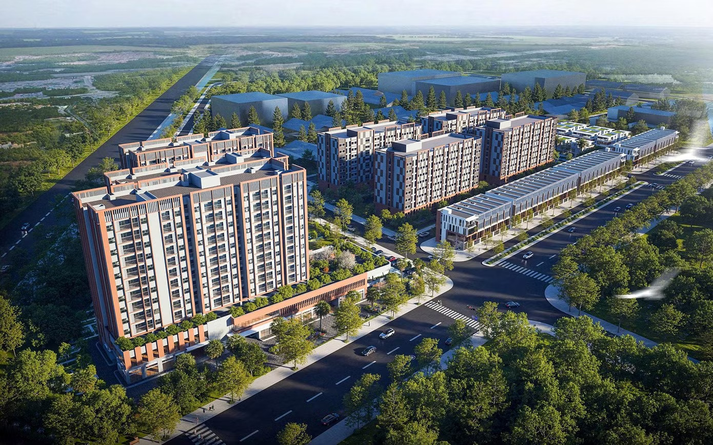 Phối cảnh dự án, khi hoàn thành có tổng 1.129 căn hộ cho công nhân, chuyên gia thuê. Hải Phòng: Khởi công tổ hợp hơn 1.100 căn hộ cho công nhân, chuyên gia thuê - Ảnh 3.