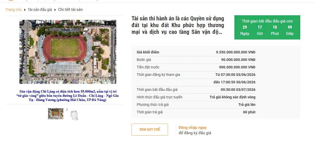 Thông tin đấu giá tài sản. Nguồn ảnh: Trung tâm Dịch vụ đấu giá tài sản TP. Đà Nẵng
