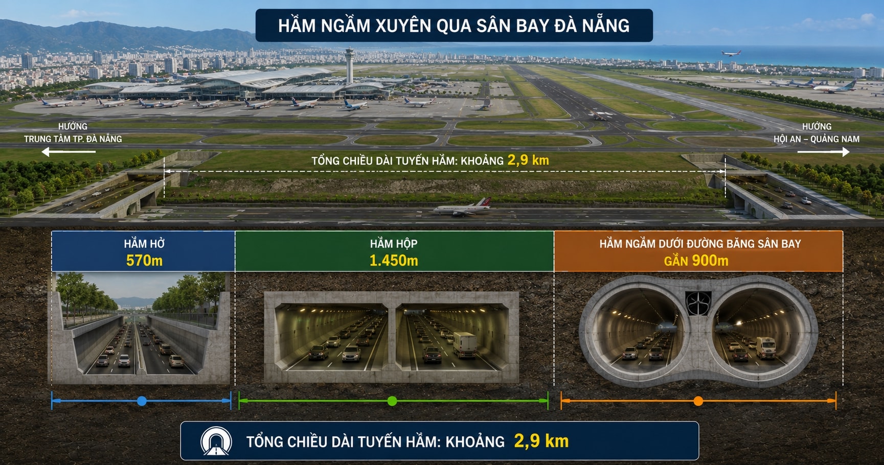 Lần đầu tiên Việt Nam dự kiến sẽ làm hầm xuyên sân bay dài gần 3km với cấu trúc phức tạp, vốn đầu tư gần 10.000 tỷ- Ảnh 2.