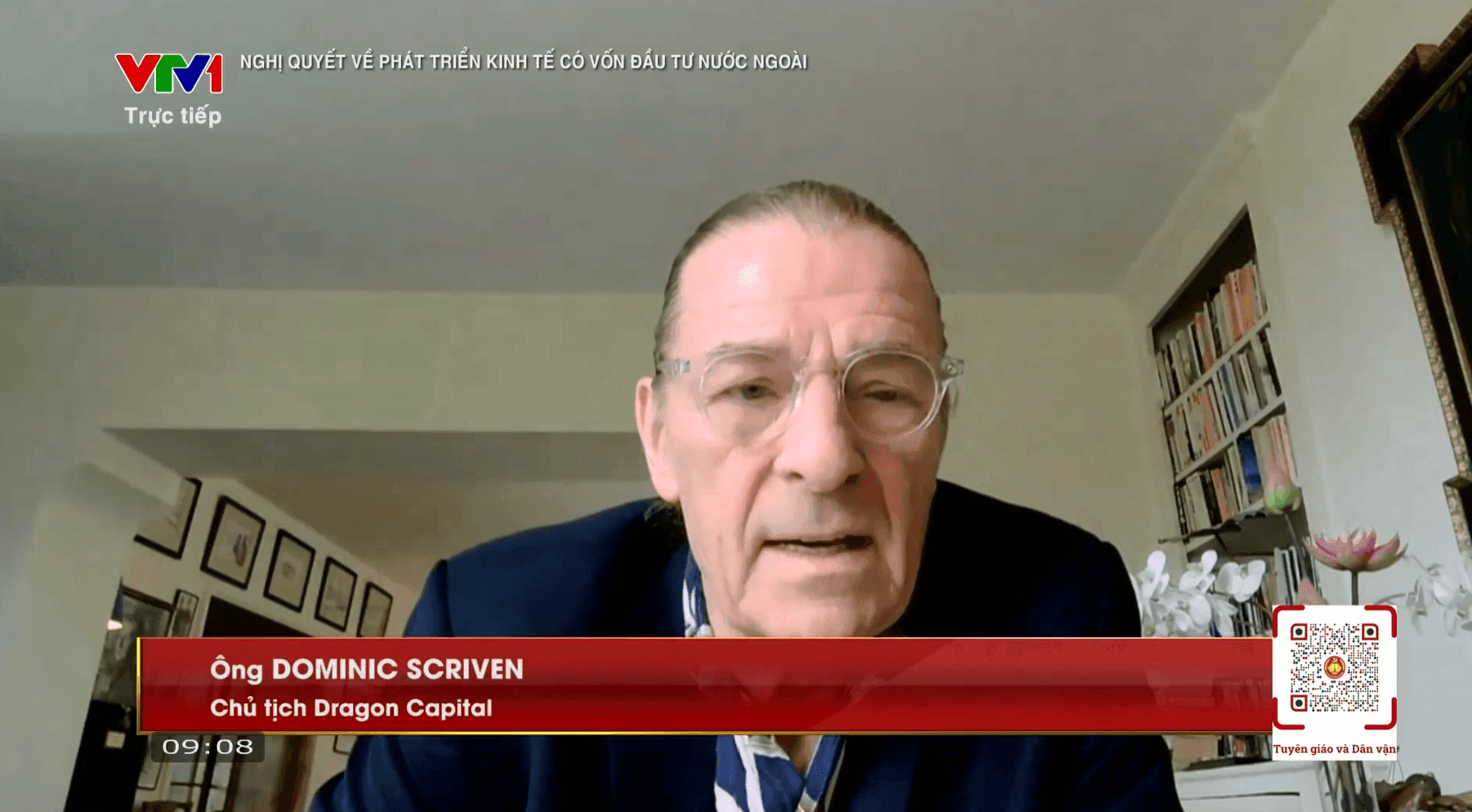 Ông Dominic Scriven, Nhà sáng lập kiêm Chủ tịch Dragon Capital trình bày tham luận (Ảnh chụp màn hình)