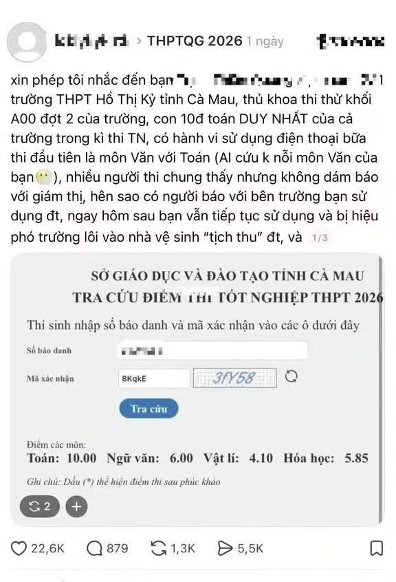 Hủy kết quả thi tốt nghiệp THPT năm 2026 của thí sinh sử dụng điện thoại để gian lận - Ảnh 1.