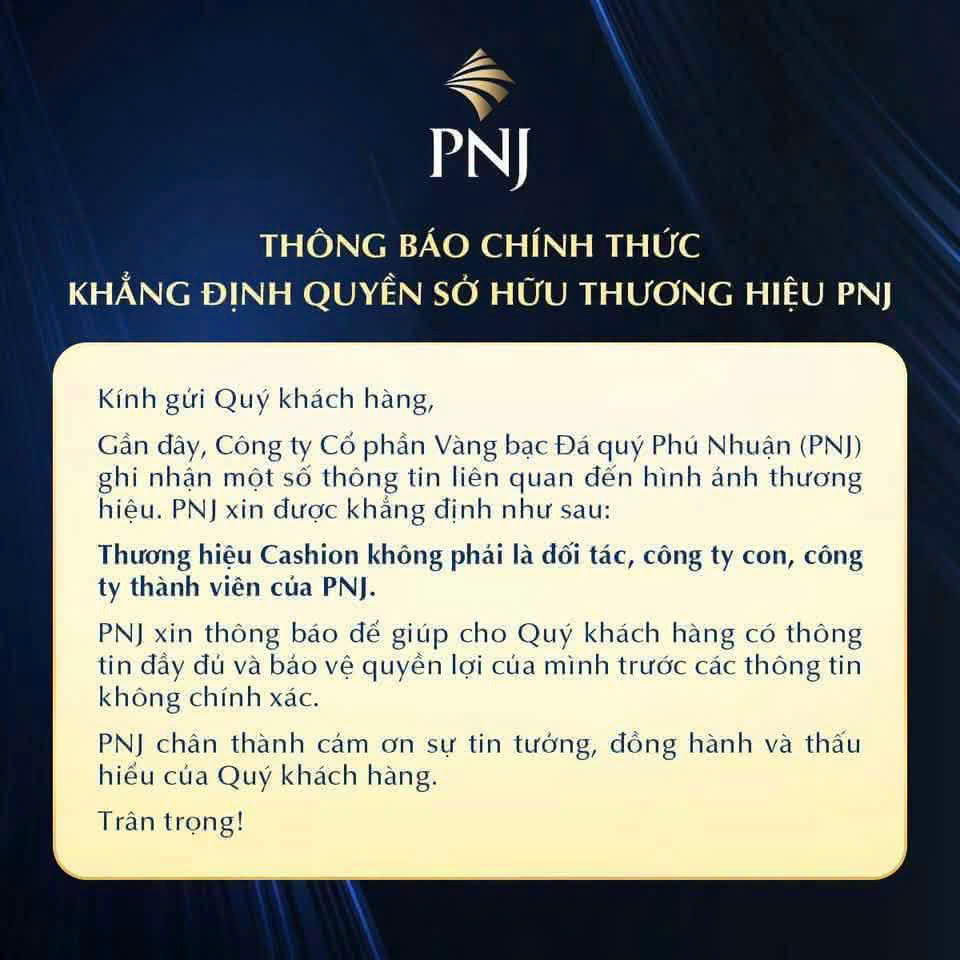<a style='text-decoration: none;' href='/PNJ'>PNJ</a> tuyên bố ‘không liên quan Cashion’, đã thoái vốn khỏi Người Bạn Vàng - Ảnh 1.