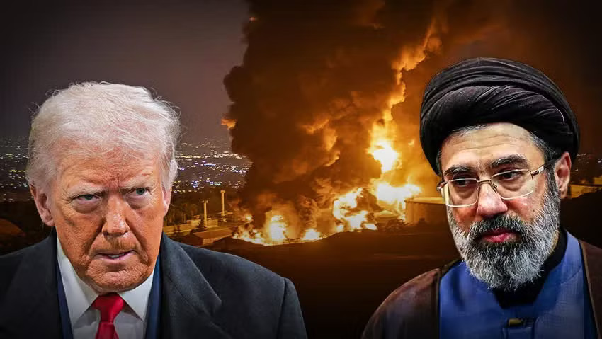 Tổng thống Donald Trump và Lãnh tụ Tối cao Iran Mojtaba Khamenei. Ảnh: Ynet Mỹ - Iran sa lầy ở Hormuz, không kích dồn dập vẫn chưa thể phá thế bế tắc - Ảnh 1.