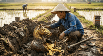Khai quật, tịch thu tượng thú nặng 25,55kg mạ vàng do người nông dân tìm thấy khi đang làm đồng