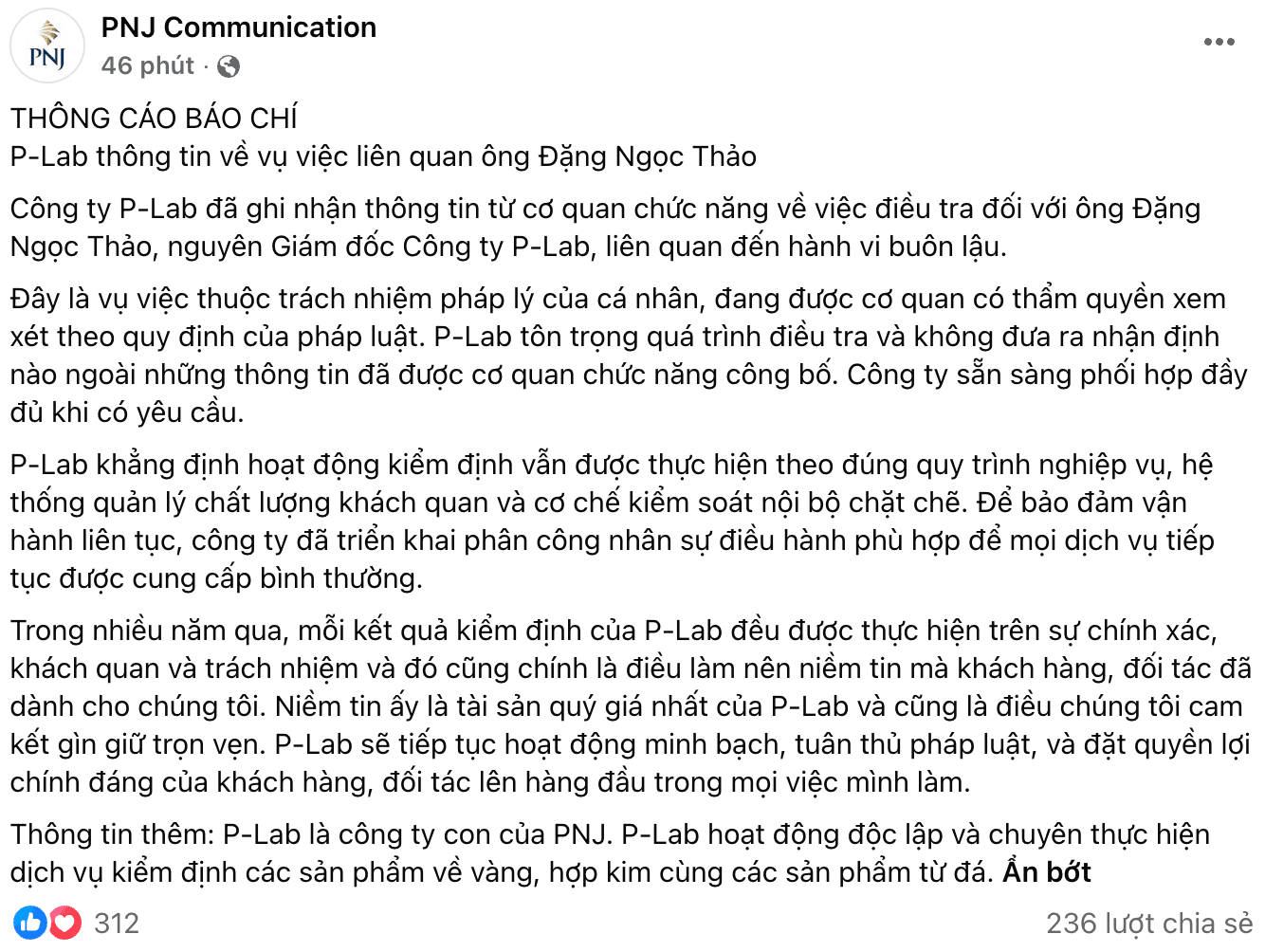 Thông báo của <a style='text-decoration: none;' href='/PNJ'>PNJ</a> (Ảnh chụp màn hình)