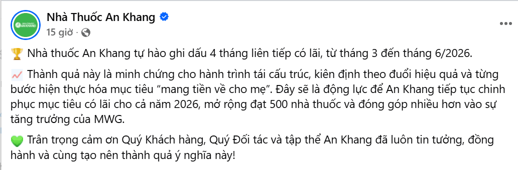 Chuỗi nhà thuốc An Khang báo lãi 4 tháng liên tiếp