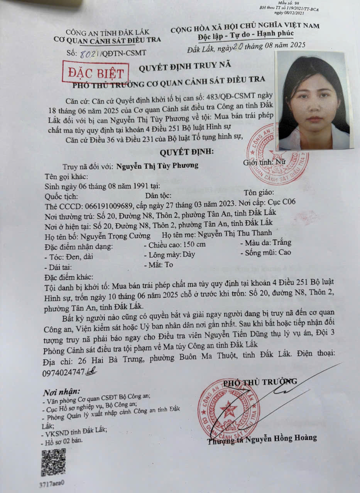 Tuyên án chung thân đối với Nguyễn Thị Tùy Phương, sinh năm 1991
